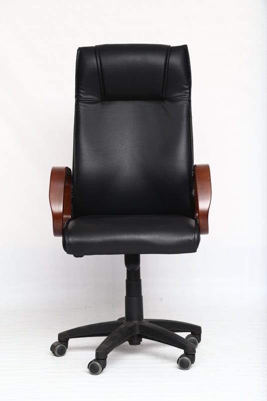 High Back Revolving Chair with Wooden Arms – Executive Comfort and Style