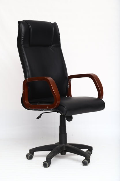 High Back Revolving Chair with Wooden Arms – Executive Comfort and Style