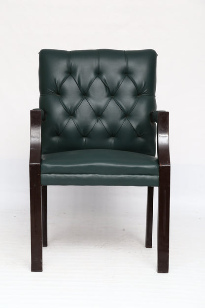 Wooden Visitor Chair with Green Rexine Upholstery