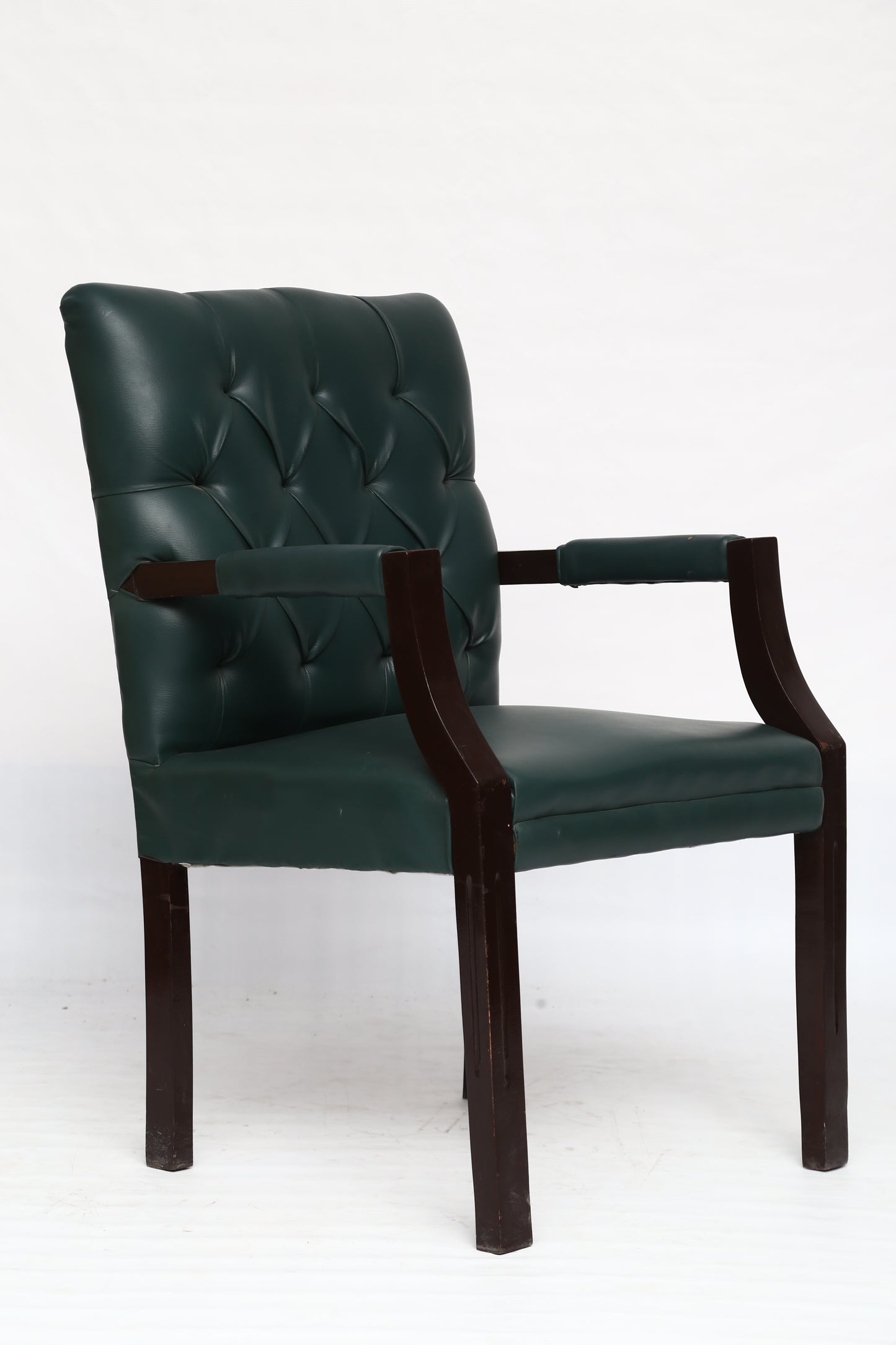 Wooden Visitor Chair with Green Rexine Upholstery